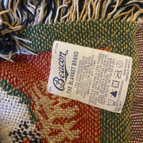 Vintage Beacon Christmas Tapestry Throw Blanket Reversible Bells Ornaments USA - Picture 8 of 9
